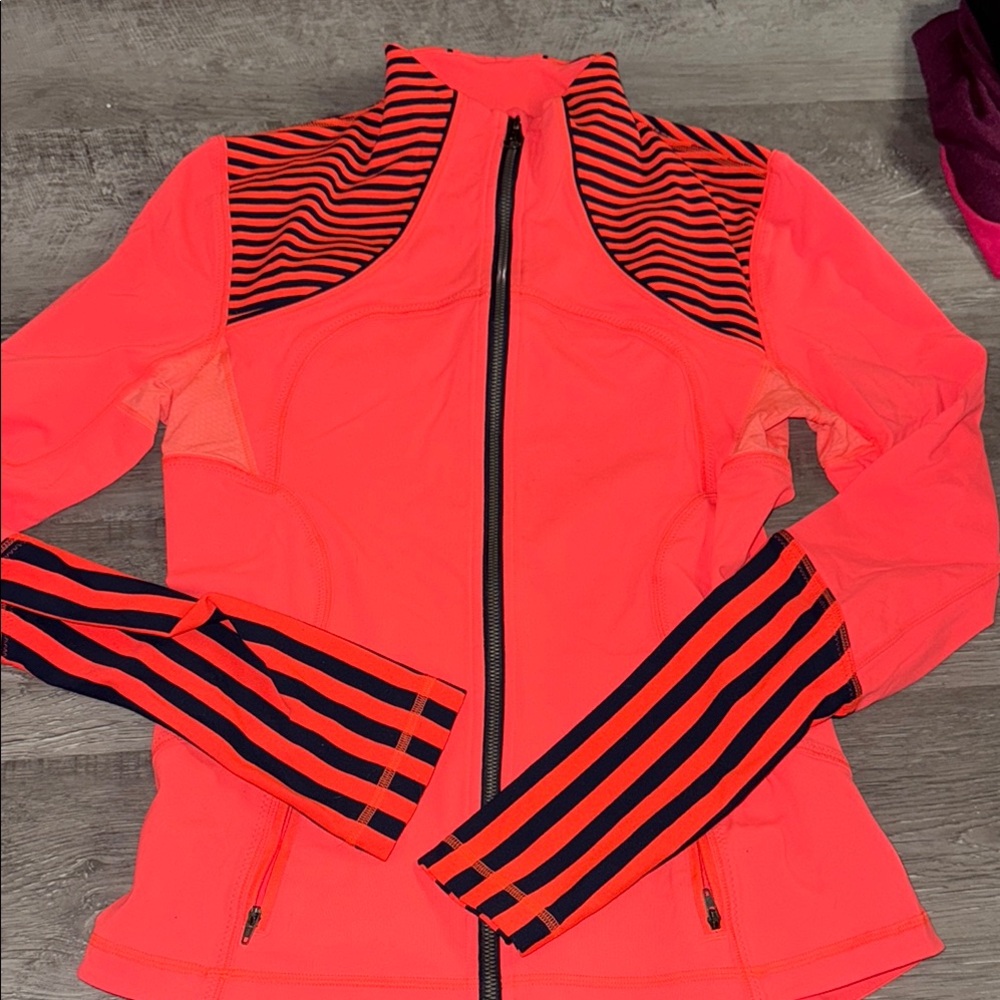 Lululemon Neon Orange and Navy Striped Jacket